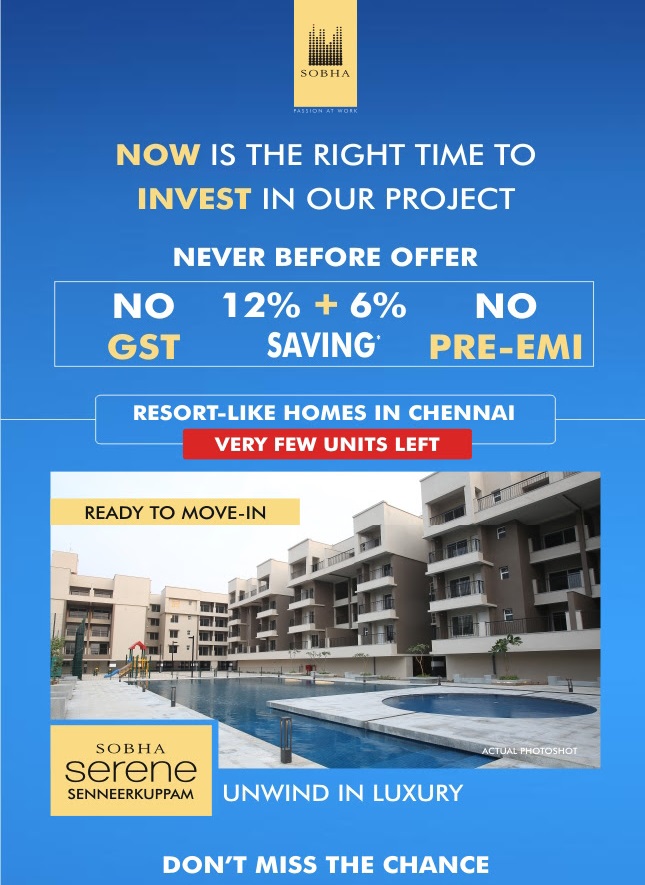 Never before offer in Sobha Serene with no GST and NO pre EMI